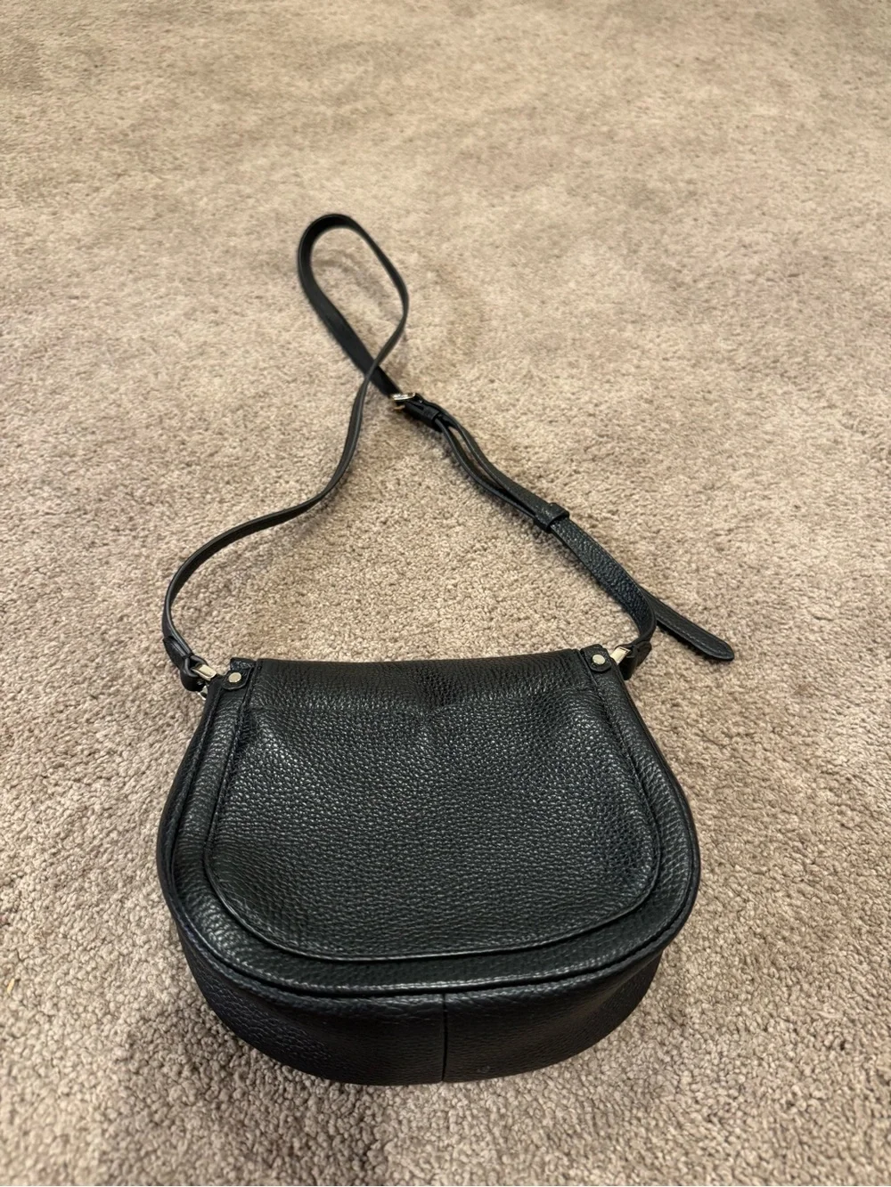 kate spade Black Pebbled Leather Saddle Crossbody with Gold Logo and hardware